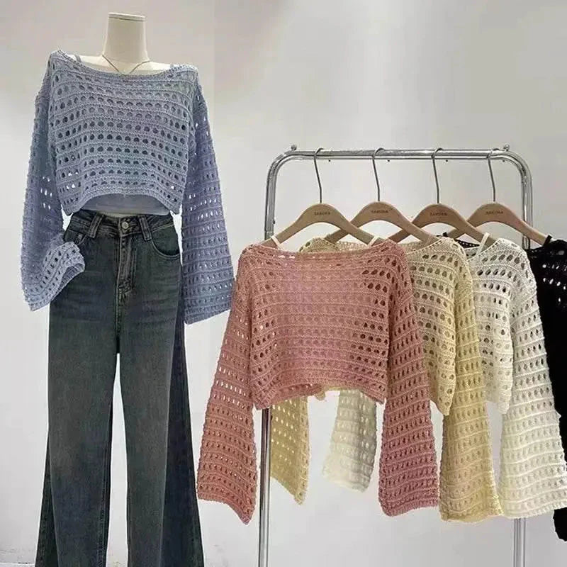 Boho Crochet Knit Crop Top for Summer Beach