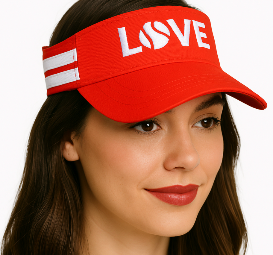 Striped Cotton Canvas LOVE Visor - Red with White LOVE