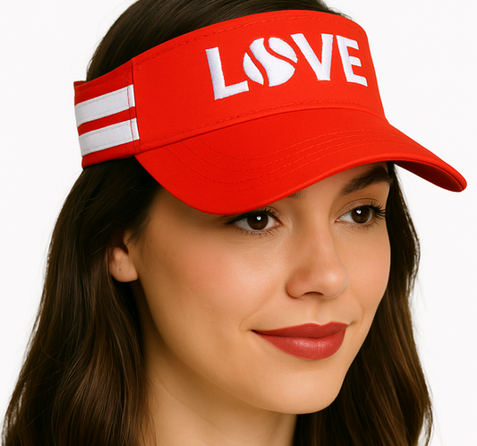 Striped Cotton Canvas LOVE Visor - Red with White LOVE