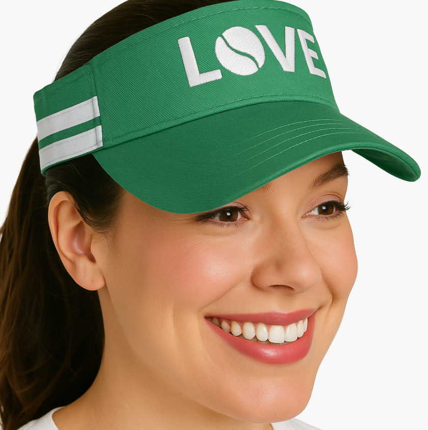 Striped Cotton Canvas LOVE Visor - Green with White LOVE
