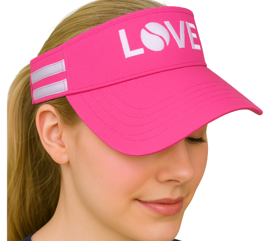 Striped Cotton Canvas LOVE Visor - Bright Pink with White LOVE