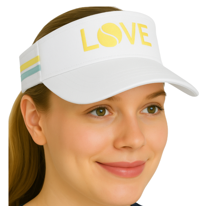 Striped Cotton Canvas LOVE Visor - White with Yellow LOVE