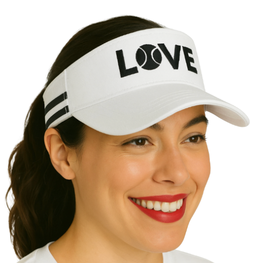 Striped Cotton Canvas LOVE Visor - White with Black LOVE