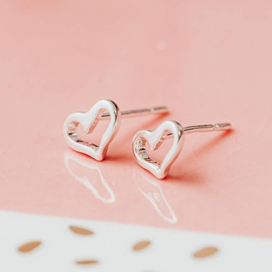 Silver Open Heart Stud Earrings