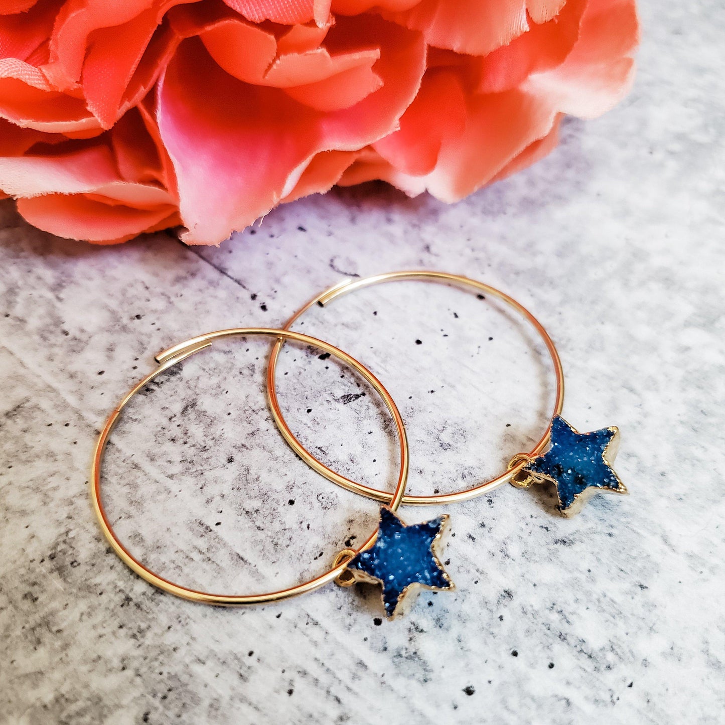Star Druzy Endless Hoop Earrings