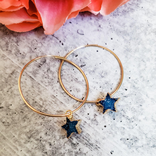 Star Druzy Endless Hoop Earrings