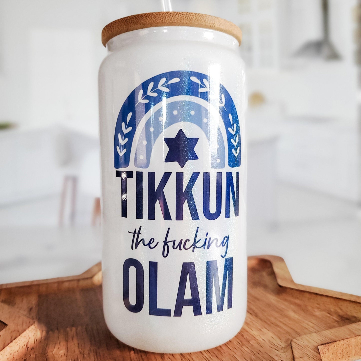 Tikkun the f*cking Olam Printed Glass Can Cup