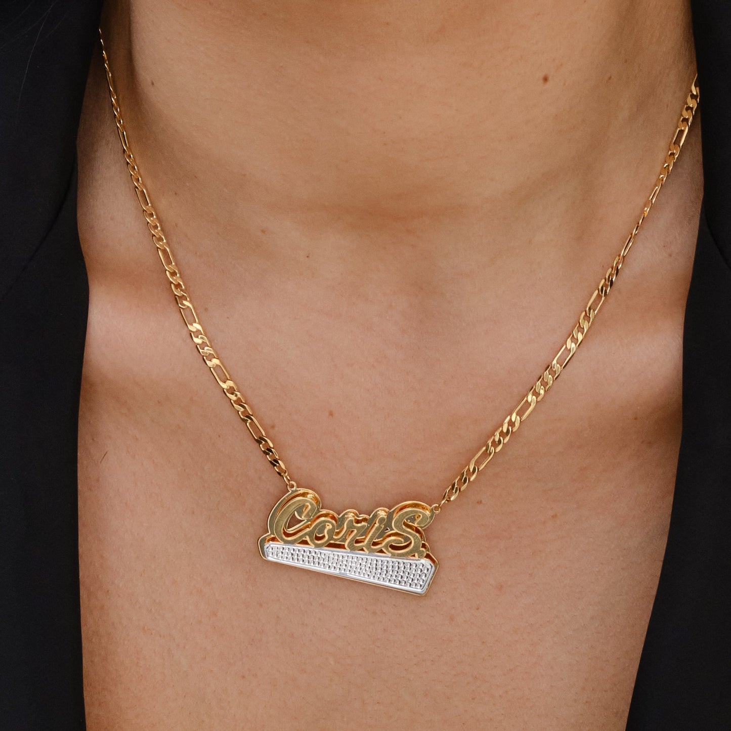 Double Plated Beaded Bar Name Necklace