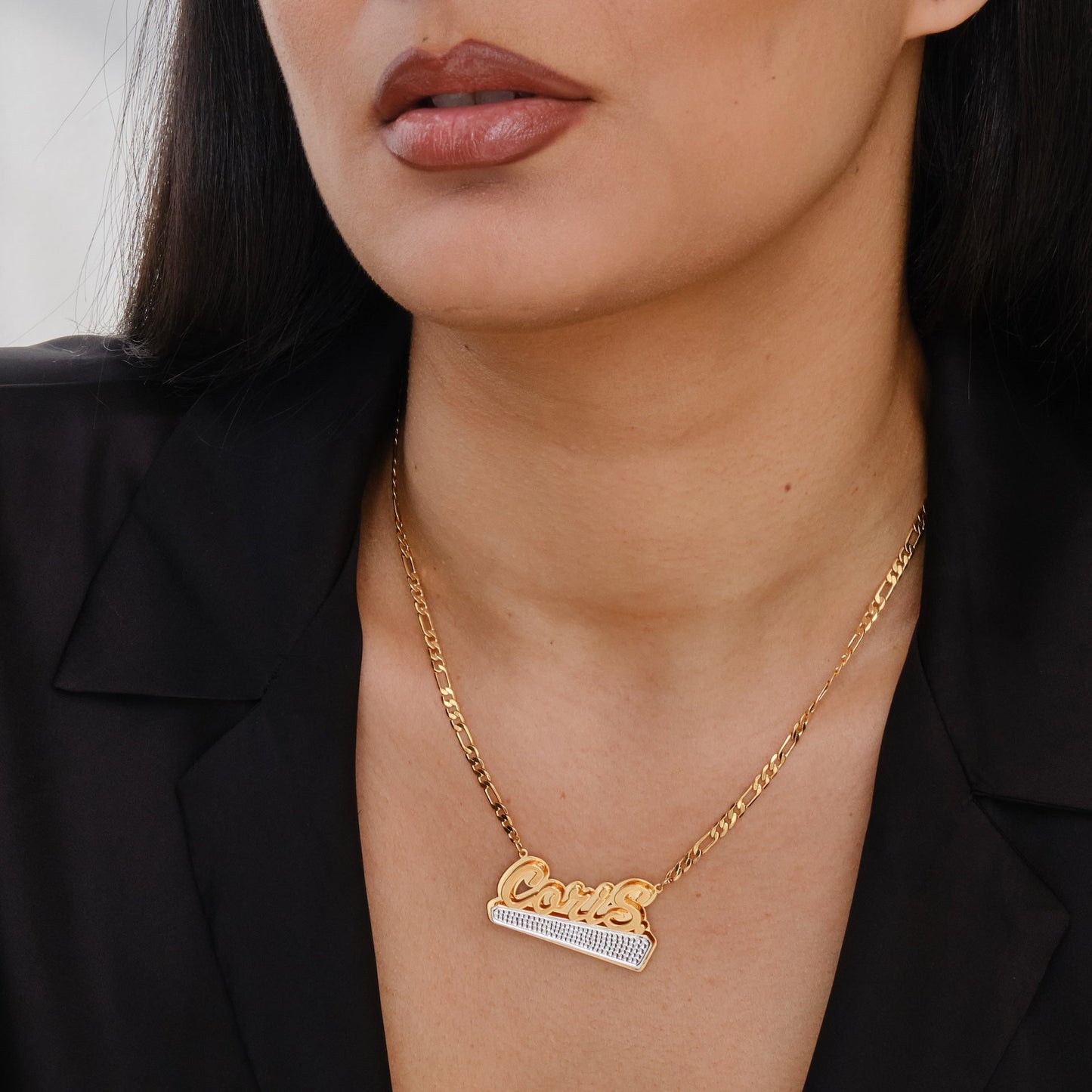 Double Plated Beaded Bar Name Necklace