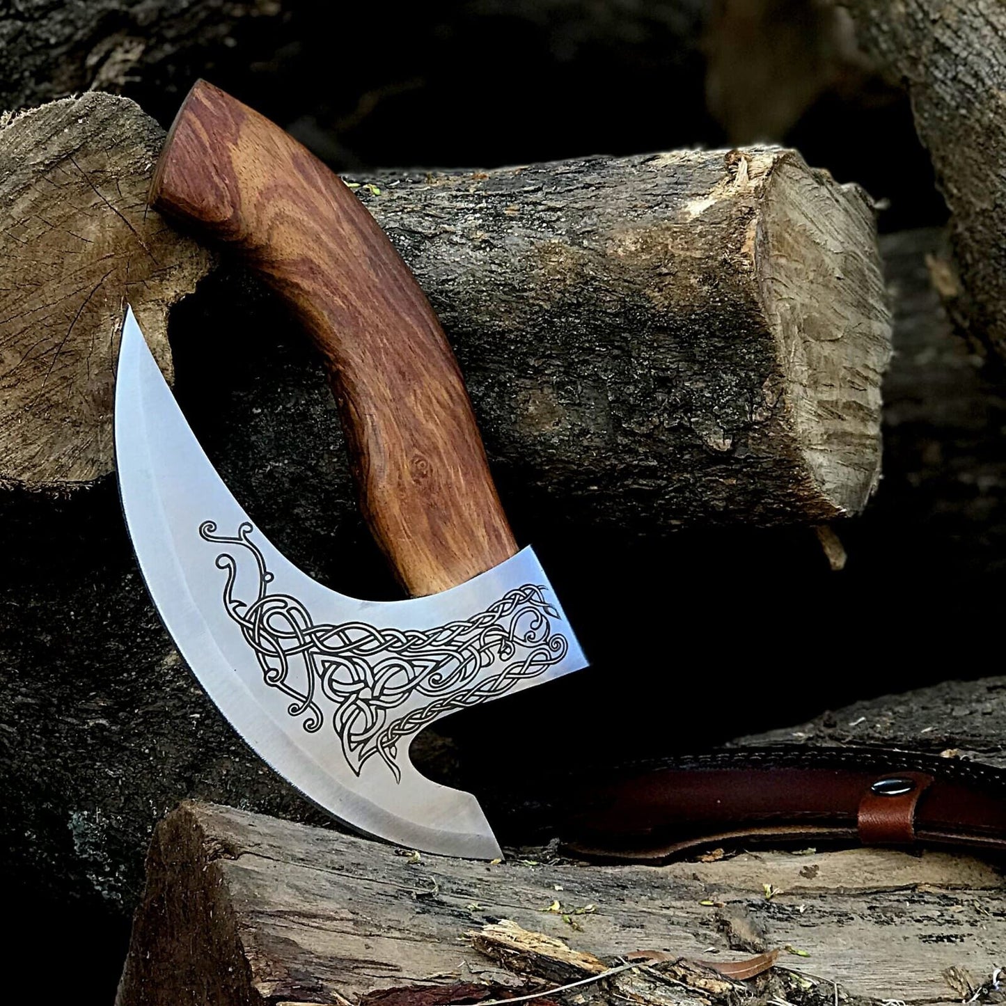 Custom Hand-Engraved Axe Pizza Cutter – 8" J2 Steel Blade