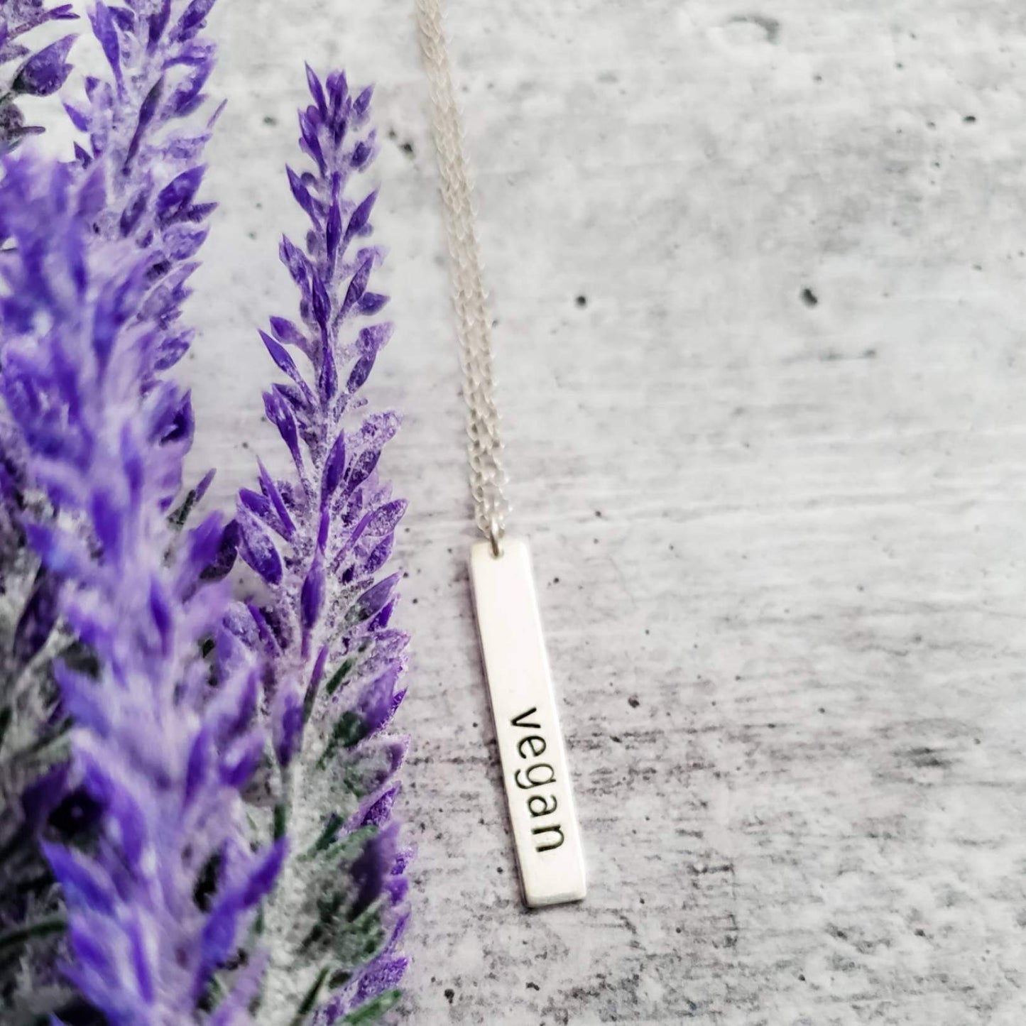 VEGAN Silver Vertical Bar Necklace