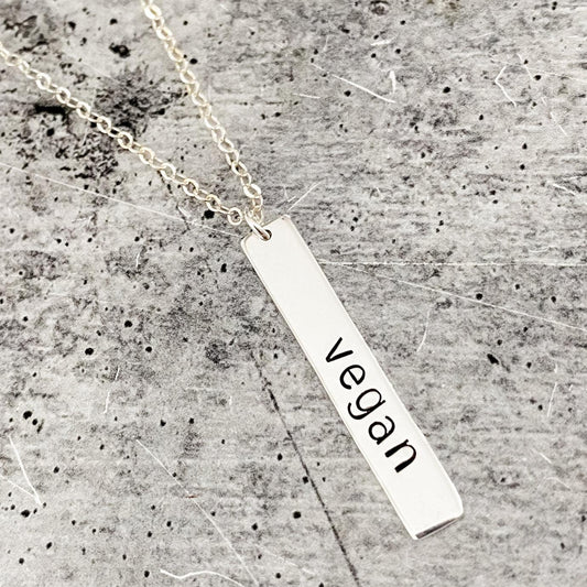 VEGAN Silver Vertical Bar Necklace