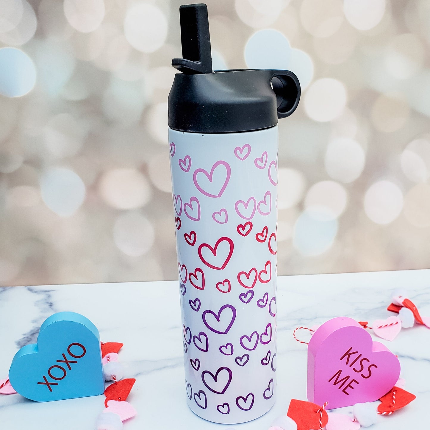 Valentine's Day Heart Ombre 20oz Water Bottle