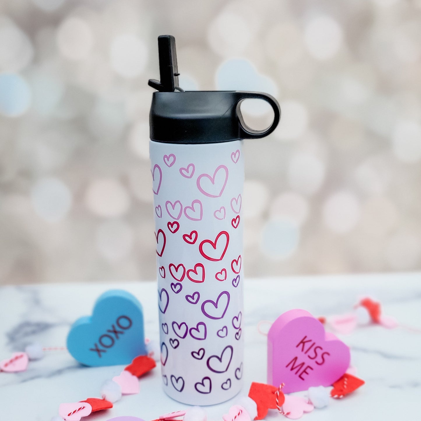 Valentine's Day Heart Ombre 20oz Water Bottle