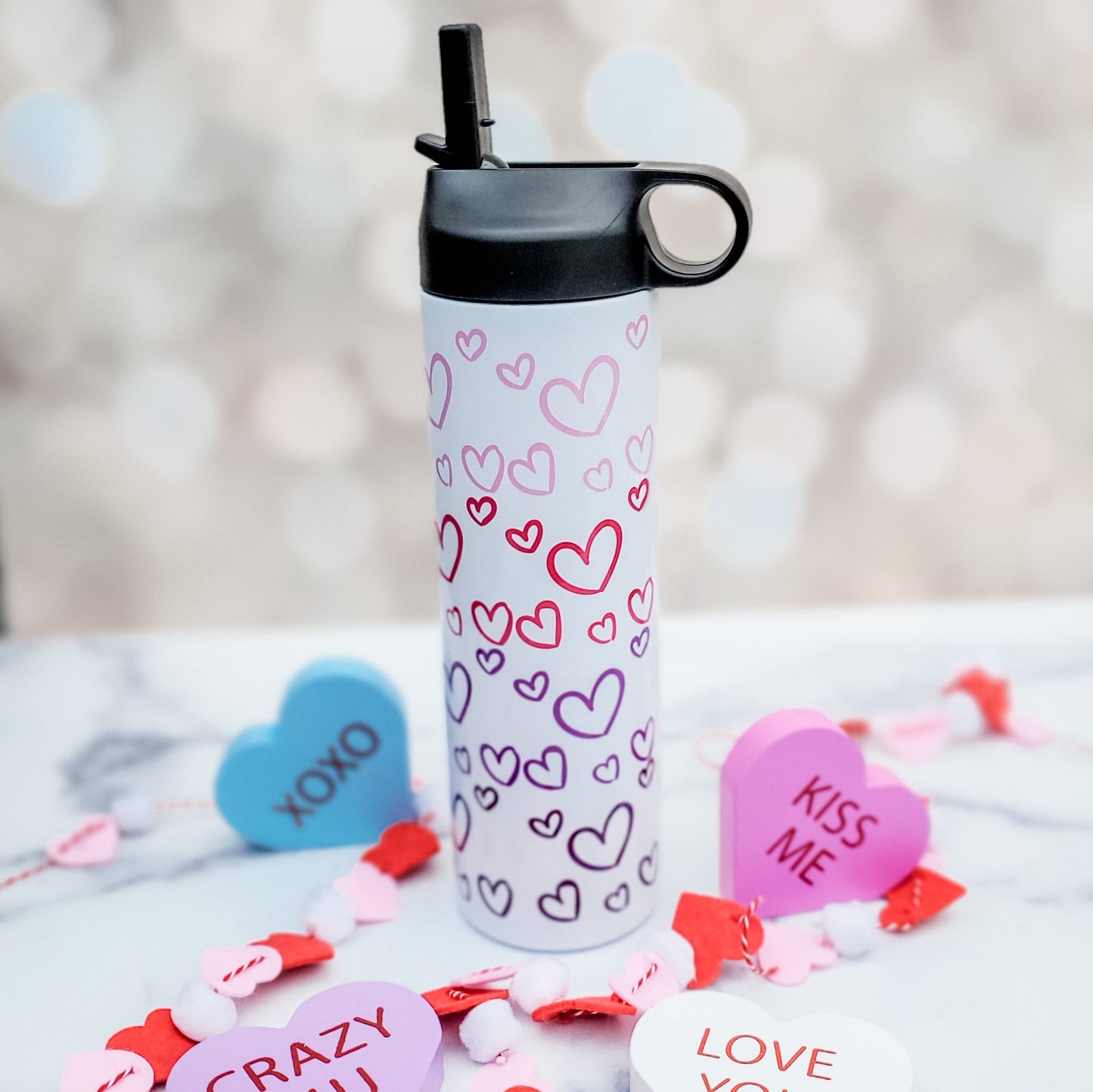 Valentine's Day Heart Ombre 20oz Water Bottle