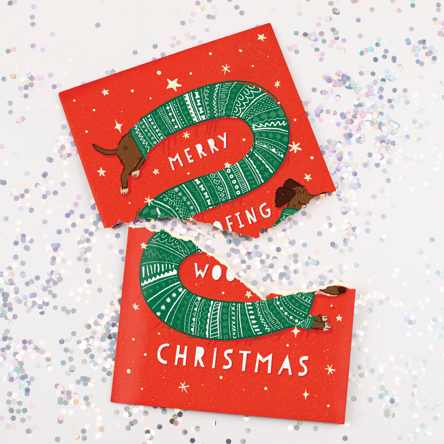 Endless Woofing Christmas Card with Glitter