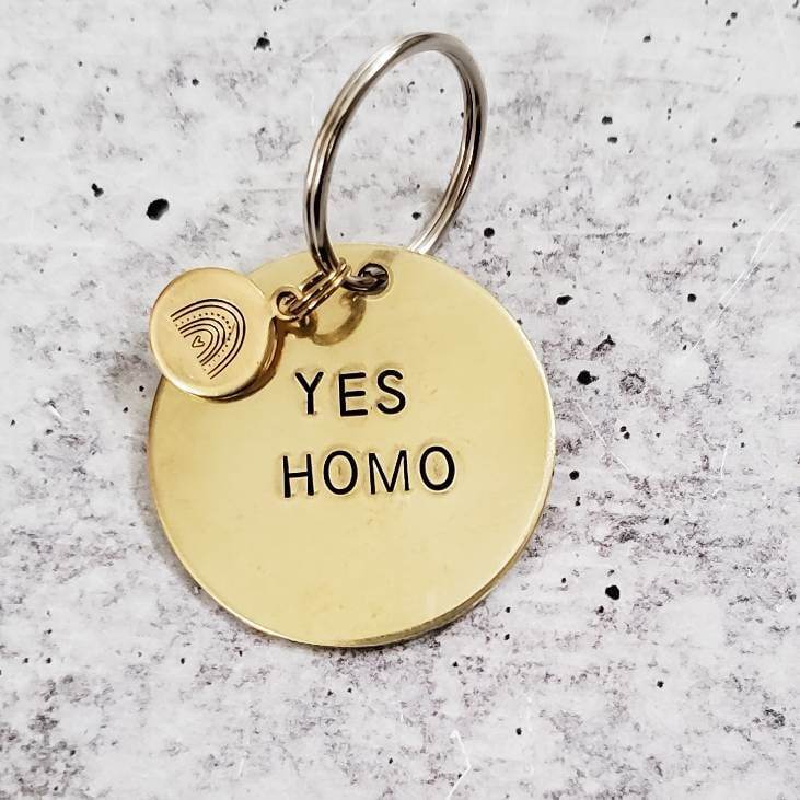YES HOMO Brass Keychain