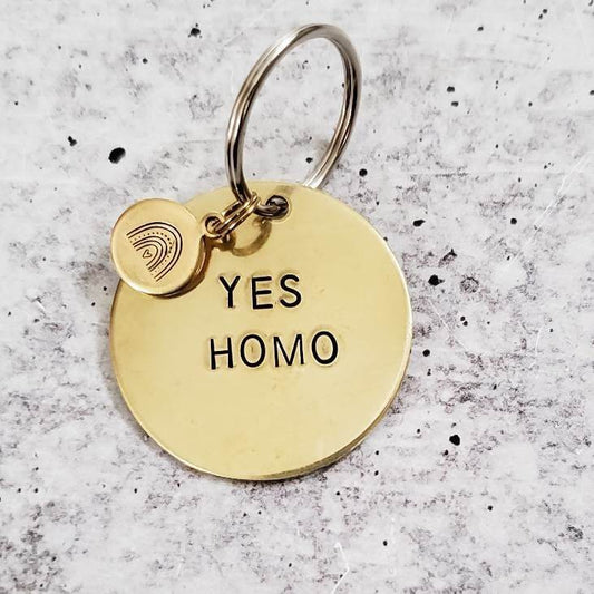 YES HOMO Brass Keychain