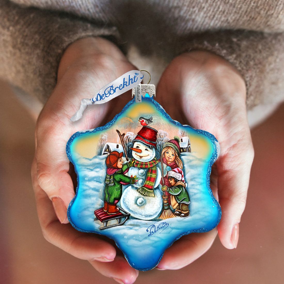 Playful Snowman Glass Ornament by G. DeBrekht - Christmas Santa Snowman Decor - 754-202