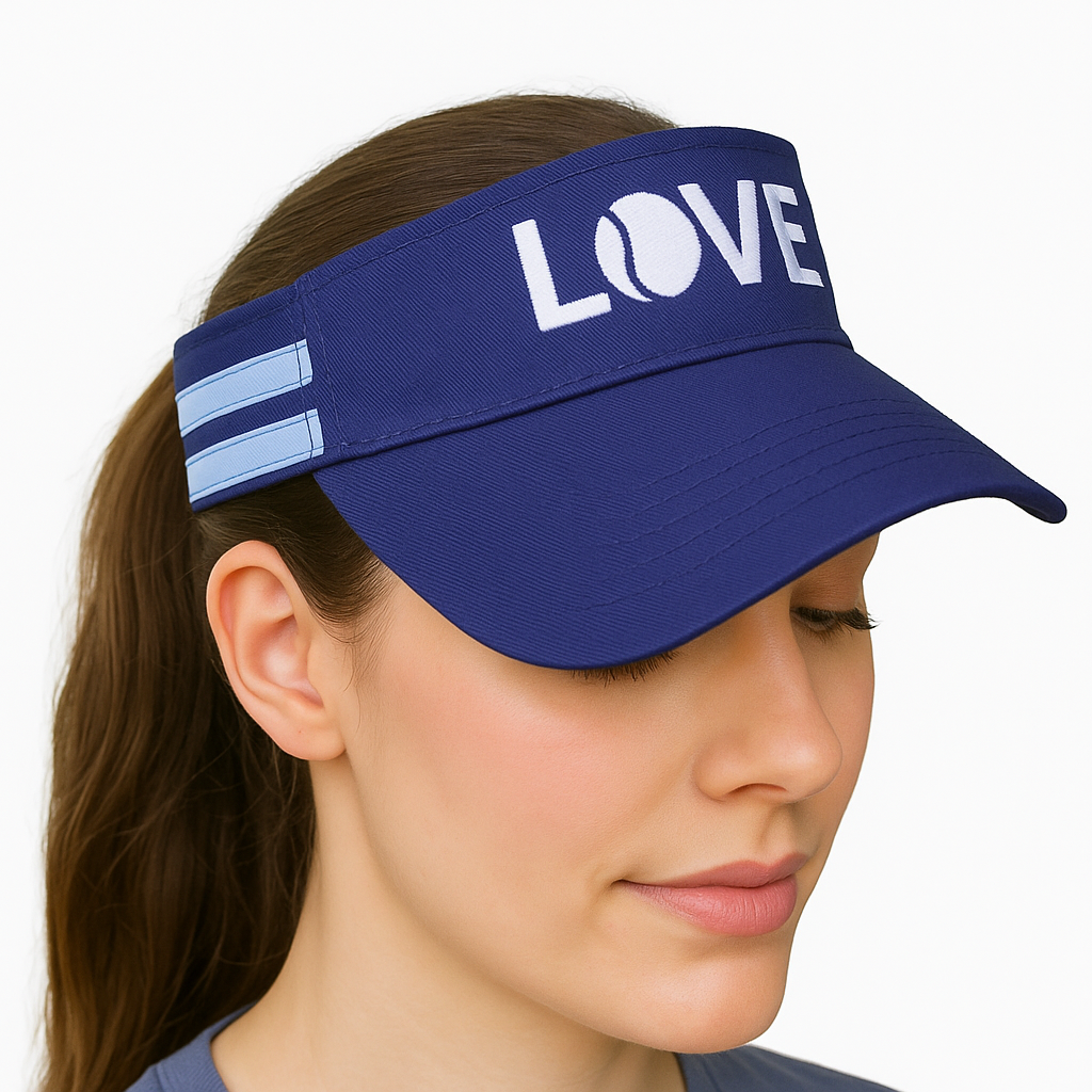 Striped Cotton Canvas LOVE Visor - Navy with White LOVE