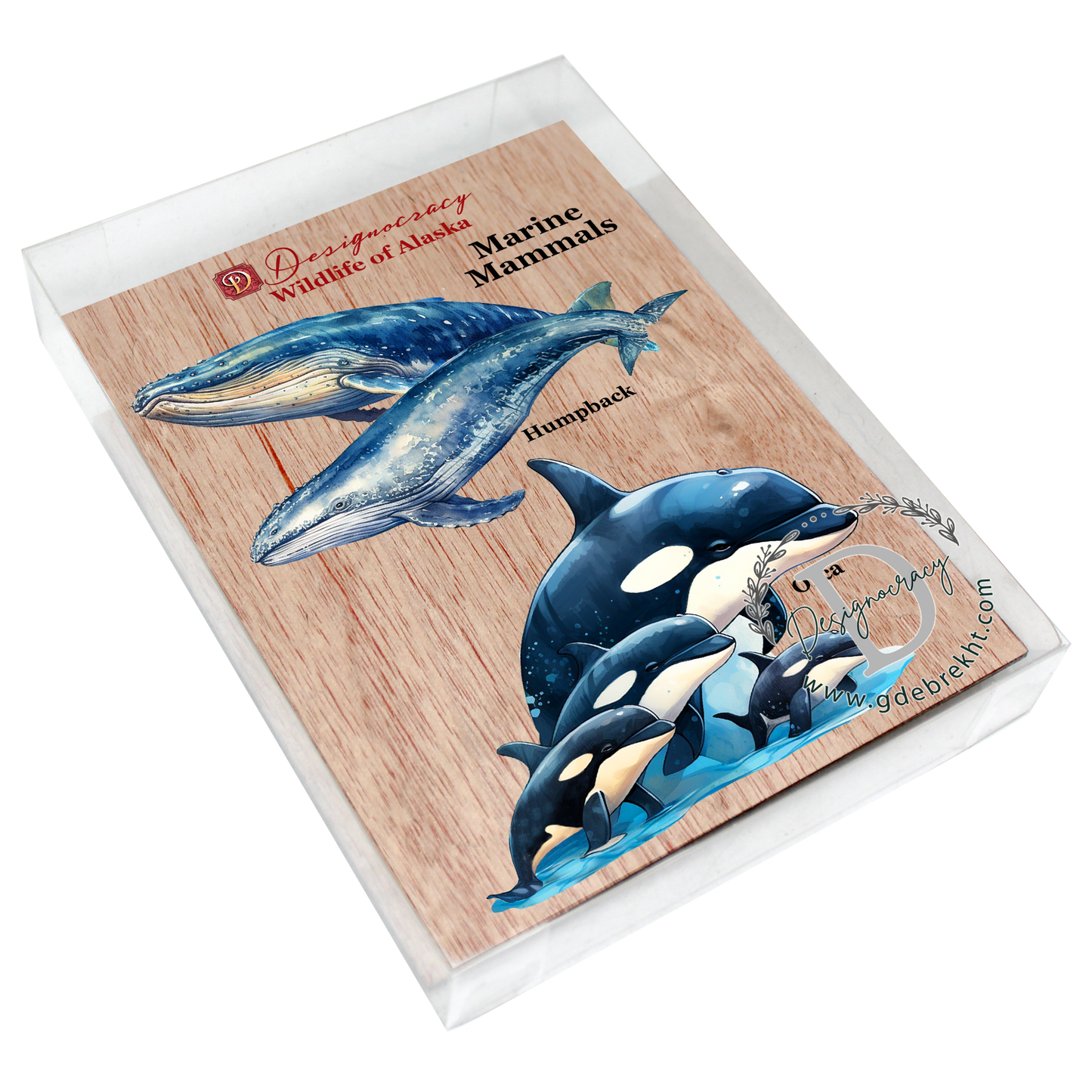 Alaskan Whale and Orca Eco Wood Ornaments Set of 2 by G. Debrekht - Wildlife Holiday Decor - 8091323S5