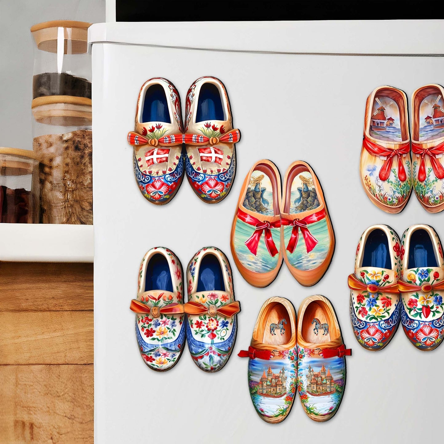 Danish Shoes Decorative Eco Wood Magnets Set of 6 by G. Debrekht - Love Family Decor - 8090073G-S6