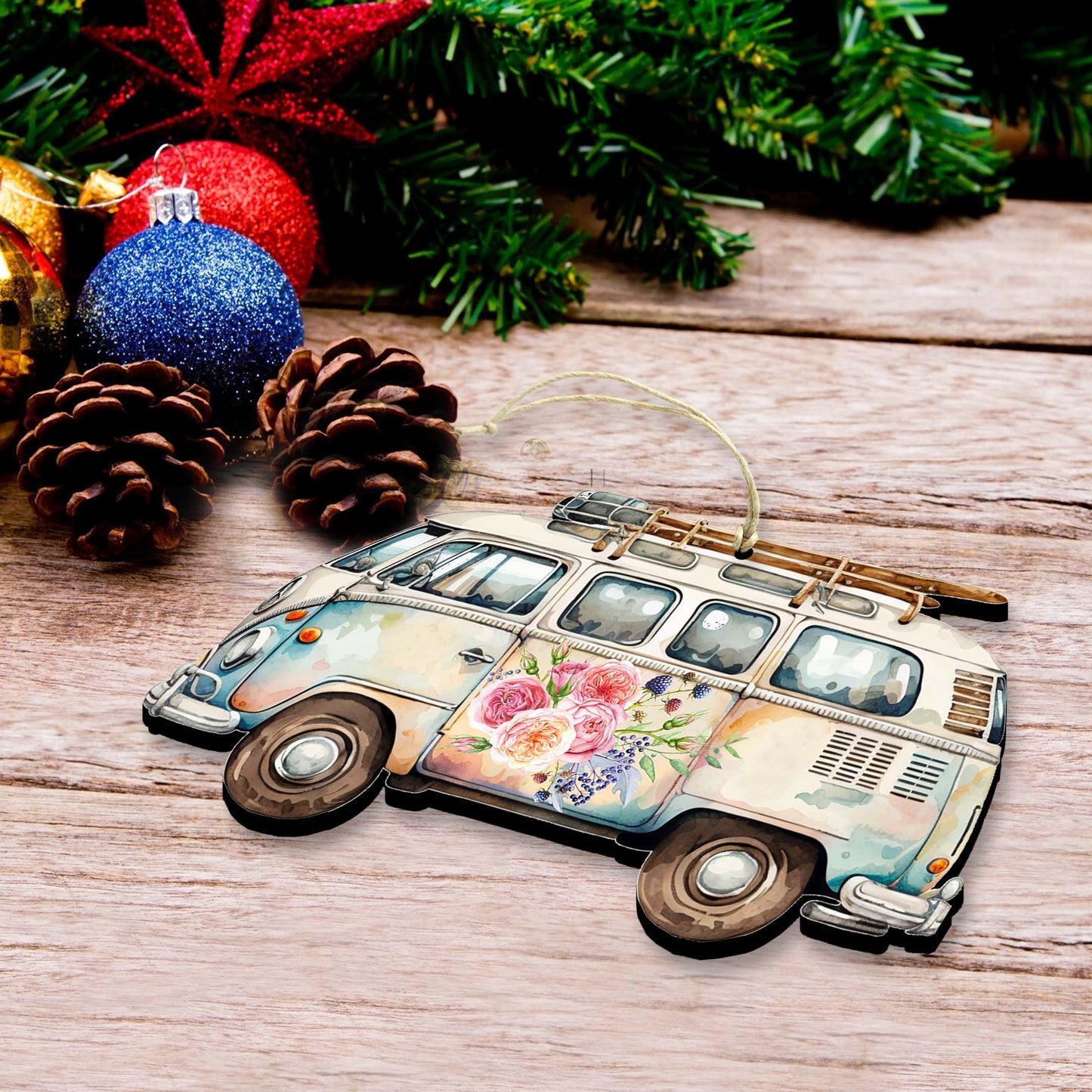 Surf Vans Decorative Eco Wood Ornaments Set of 3 by G. Debrekht - Coastal Decor - 8091040-S3