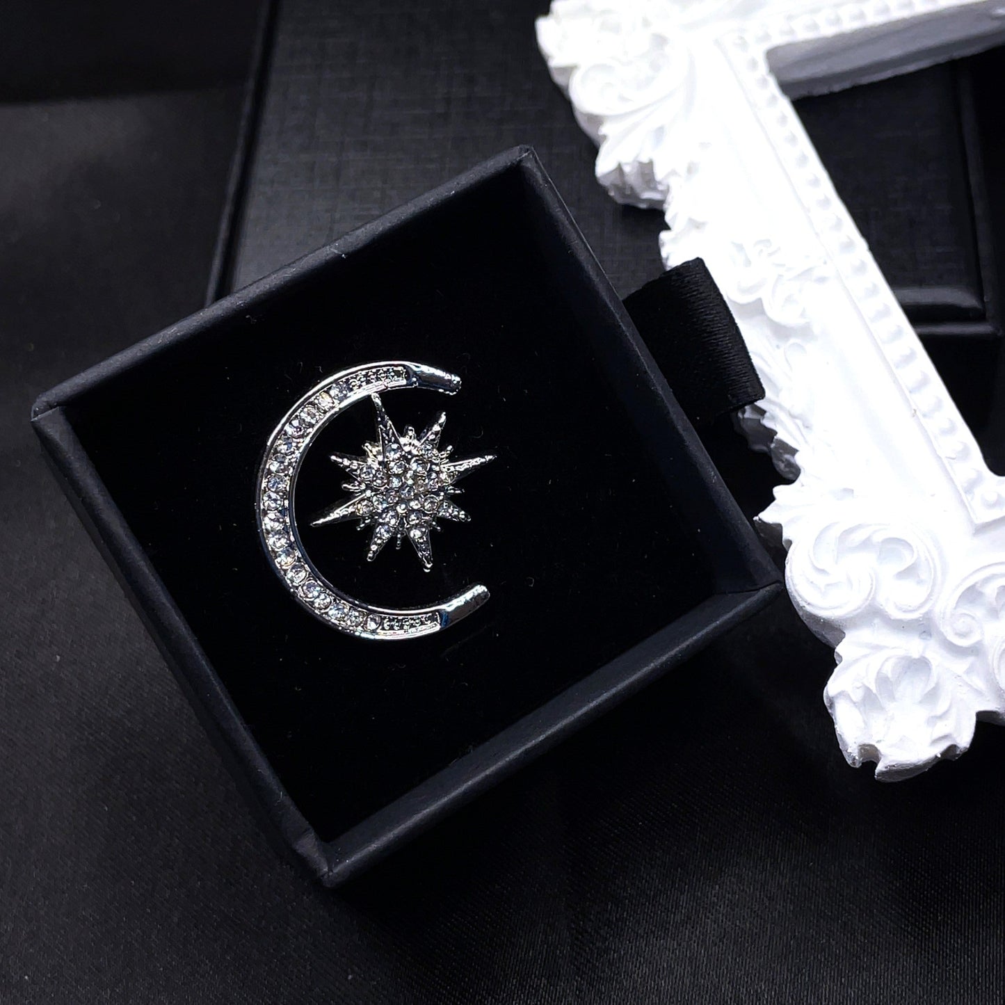 Asymmetrical Moon & Star Stud Earrings