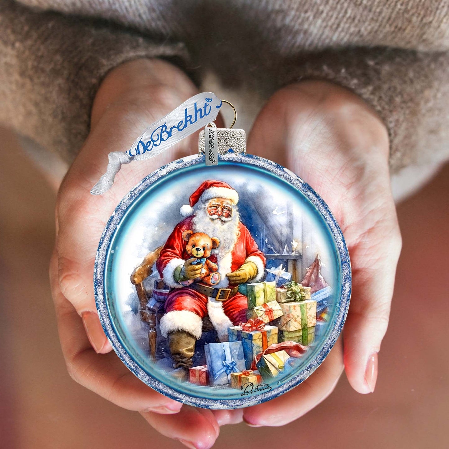 Santa Ball Glass Ornament by G. Debrekht - Christmas Santa Snowman Décor - 73563C