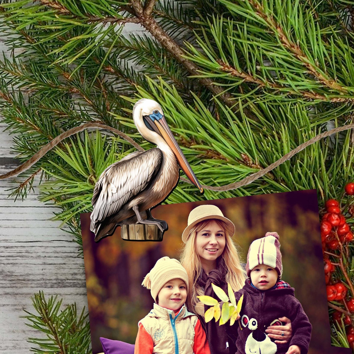 Pelicans Clip-On Eco Wood Decorative Ornaments Set of 6 by G. Debrekht - Christmas Decor - 8090014C-S6
