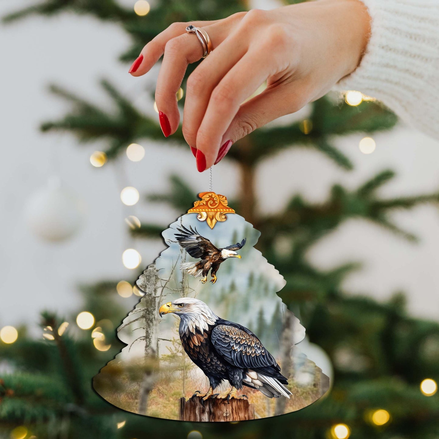 Alaskan Bald Eagles Tree Wooden Ornaments by G.Debrekht - Wildlife Holiday Decor - 870006