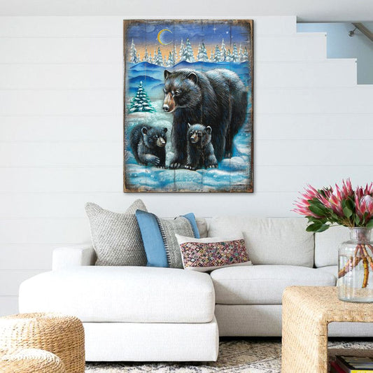 Scher Bears Art Wooden Wall Art by Nature Wonders - Nature Wildlife Decor  - 95214B