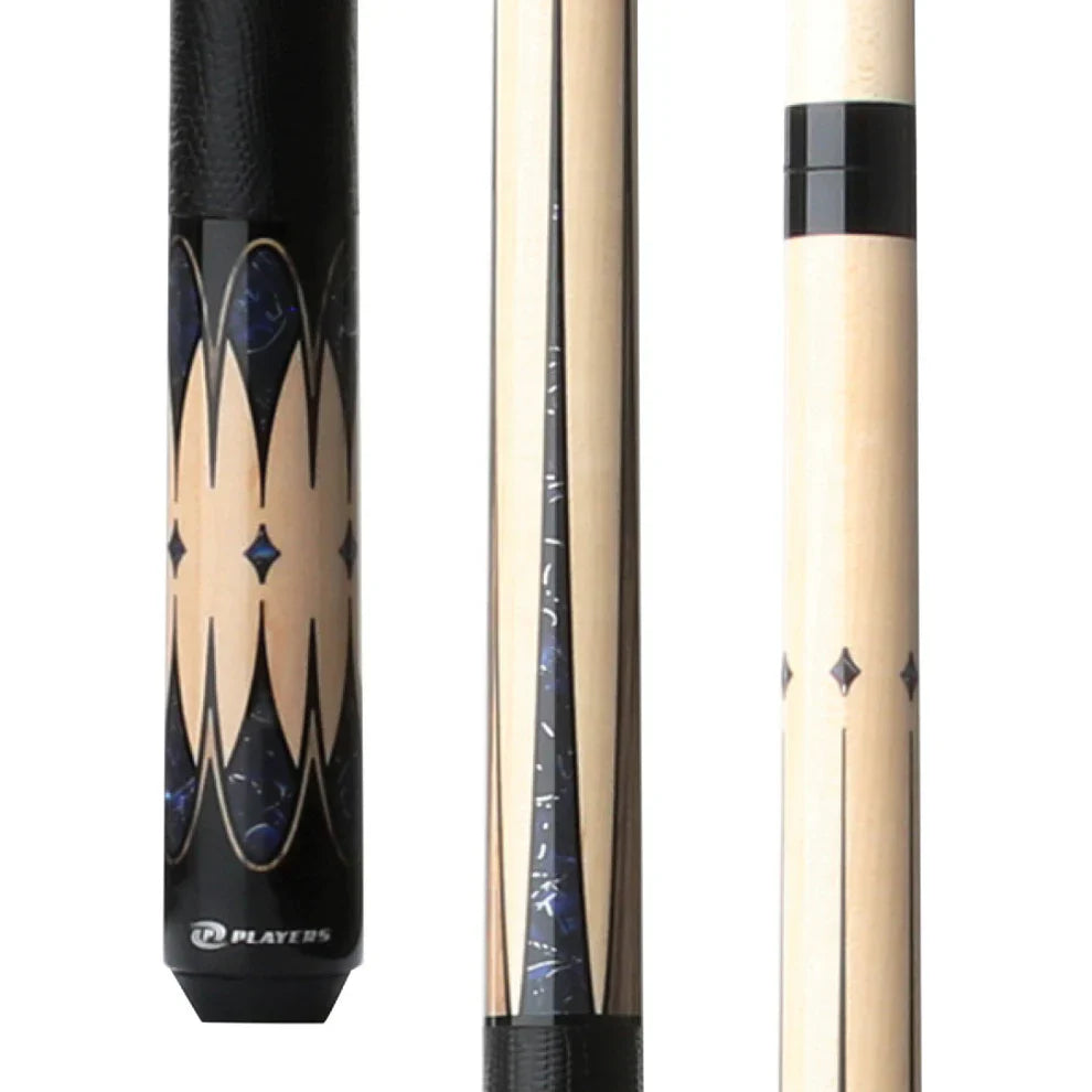 Players Natural Maple & Blue Stone Cue with Black Linen Wrap - 19oz