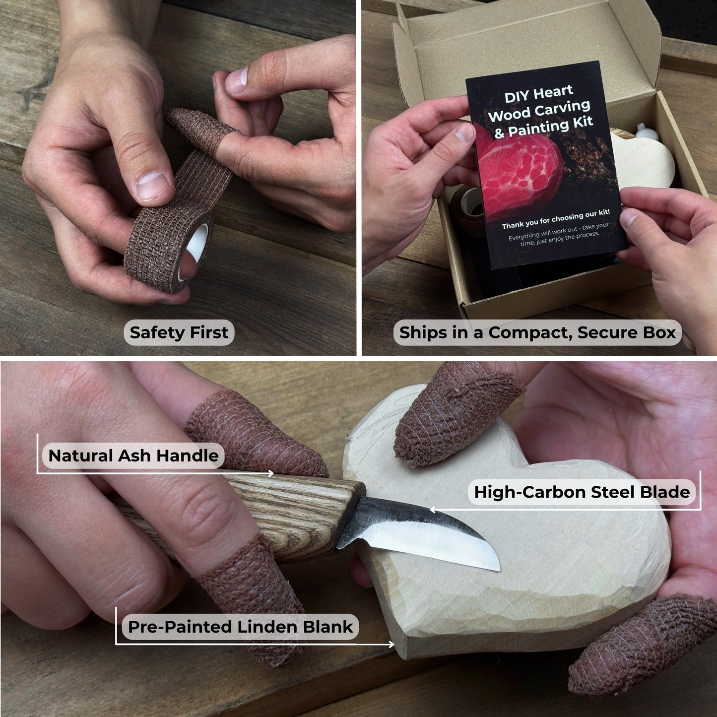 Beginner Heart Wood Carving & Painting Kit — Complete DIY Hobby Set for Adults and Kids