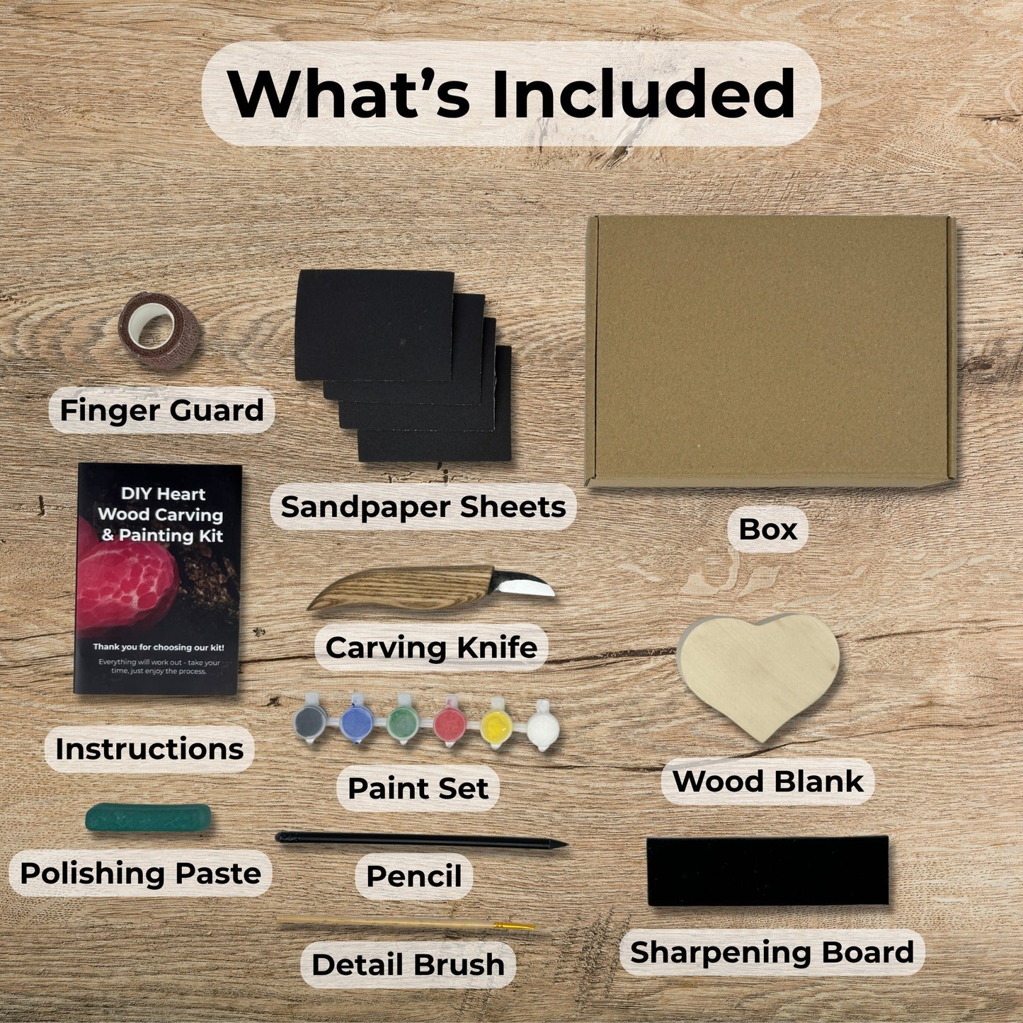 Beginner Heart Wood Carving & Painting Kit — Complete DIY Hobby Set for Adults and Kids