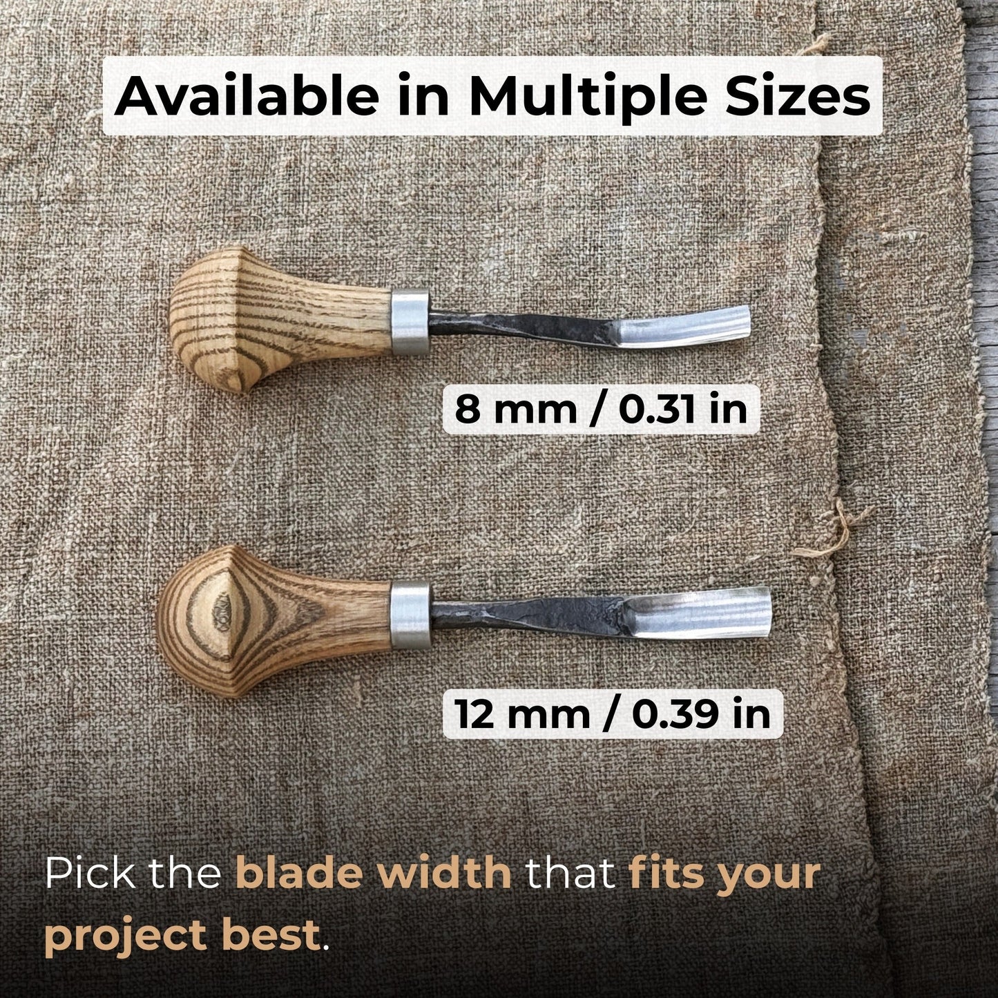 Bent Carving Gouge with Palm Handle – 8 mm / 12 mm (0.31 / 0.47 inches)