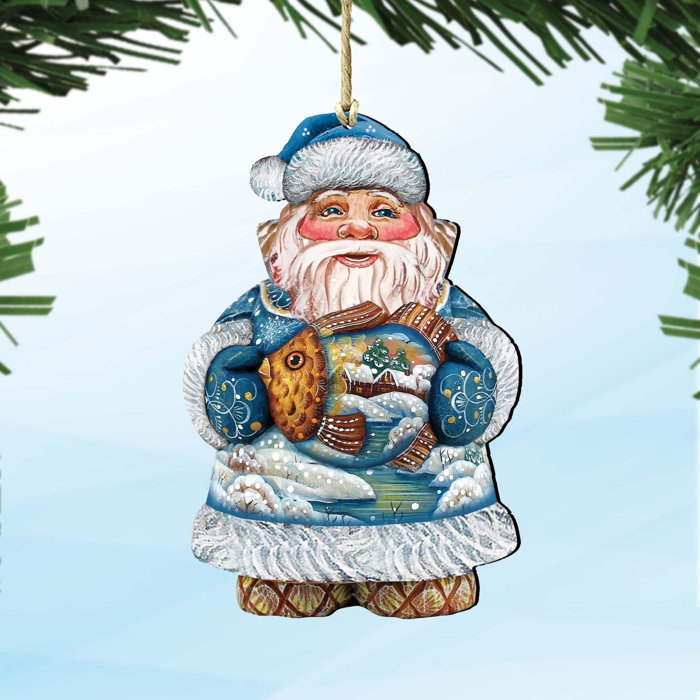 Goldfish Santa Christmas Wooden Ornaments by G. DeBrekht - Christmas Santa Snowman Decor - 8118201