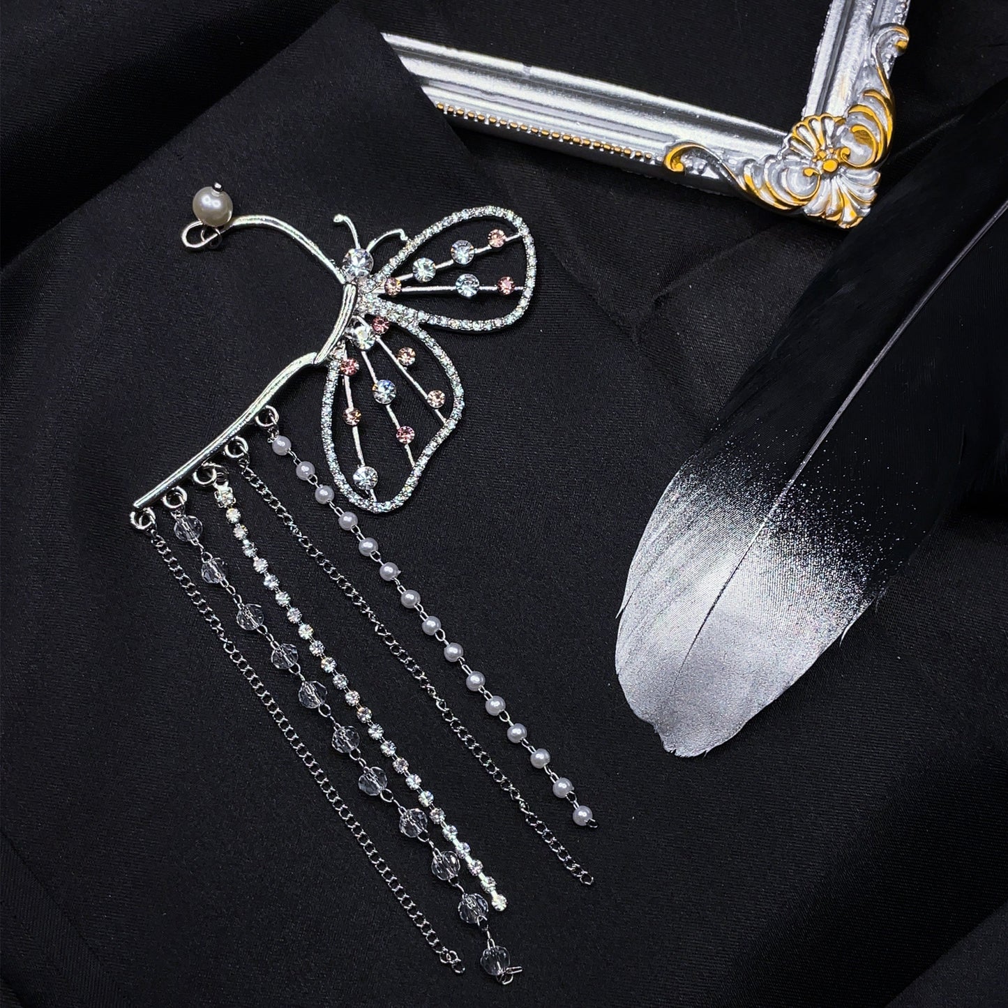 Crystal Butterfly Tassel Ear Wrap