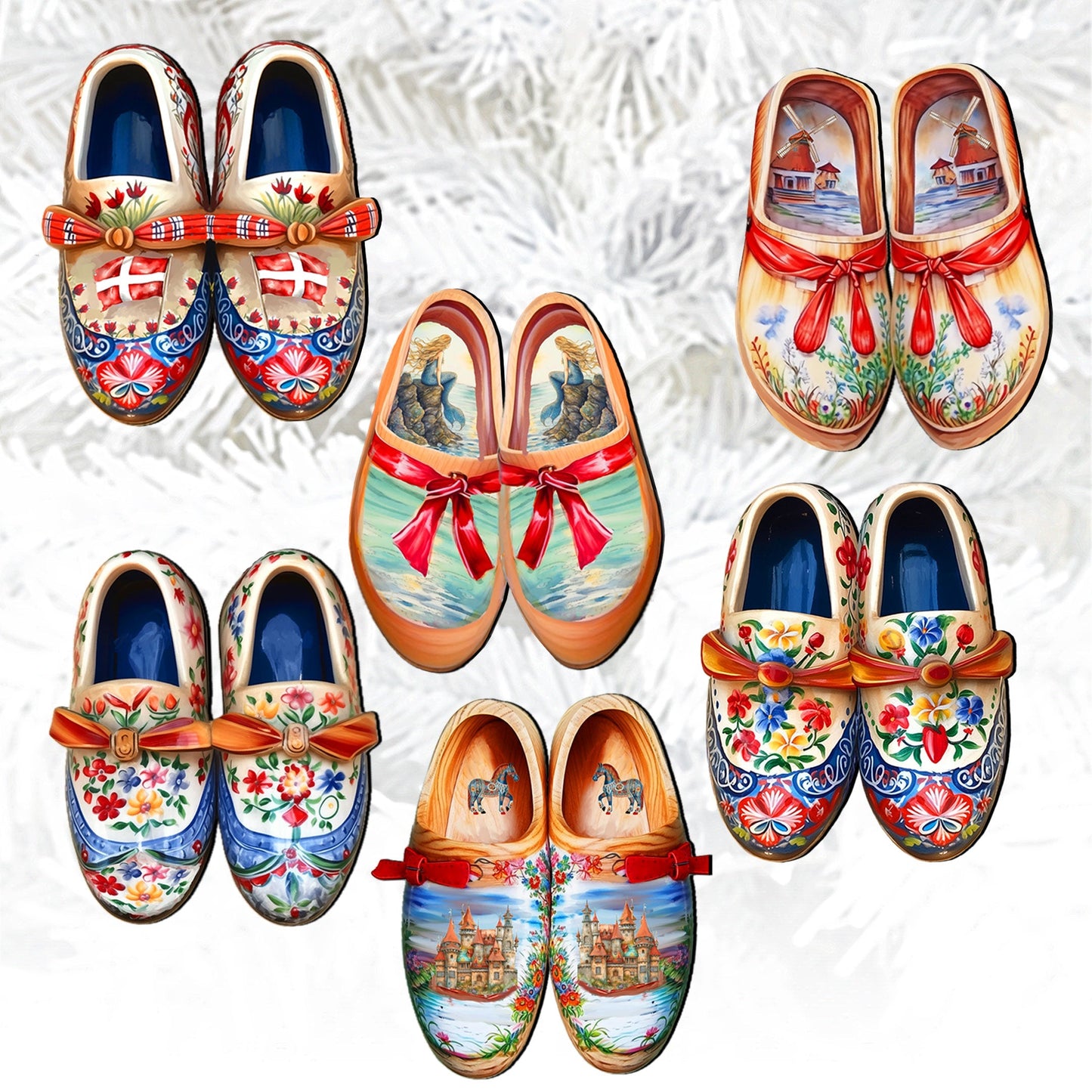 Danish Shoes Clip-On Eco Wood Decorative Ornaments Set of 6 by G. Debrekht - Love Family Decor - 8090073C-S6