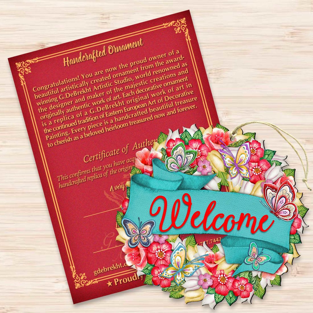 Welcome Flowers Summer Wreath Wooden Ornaments by G. DeBrekht - Easter Spring Decor - 8185303-3