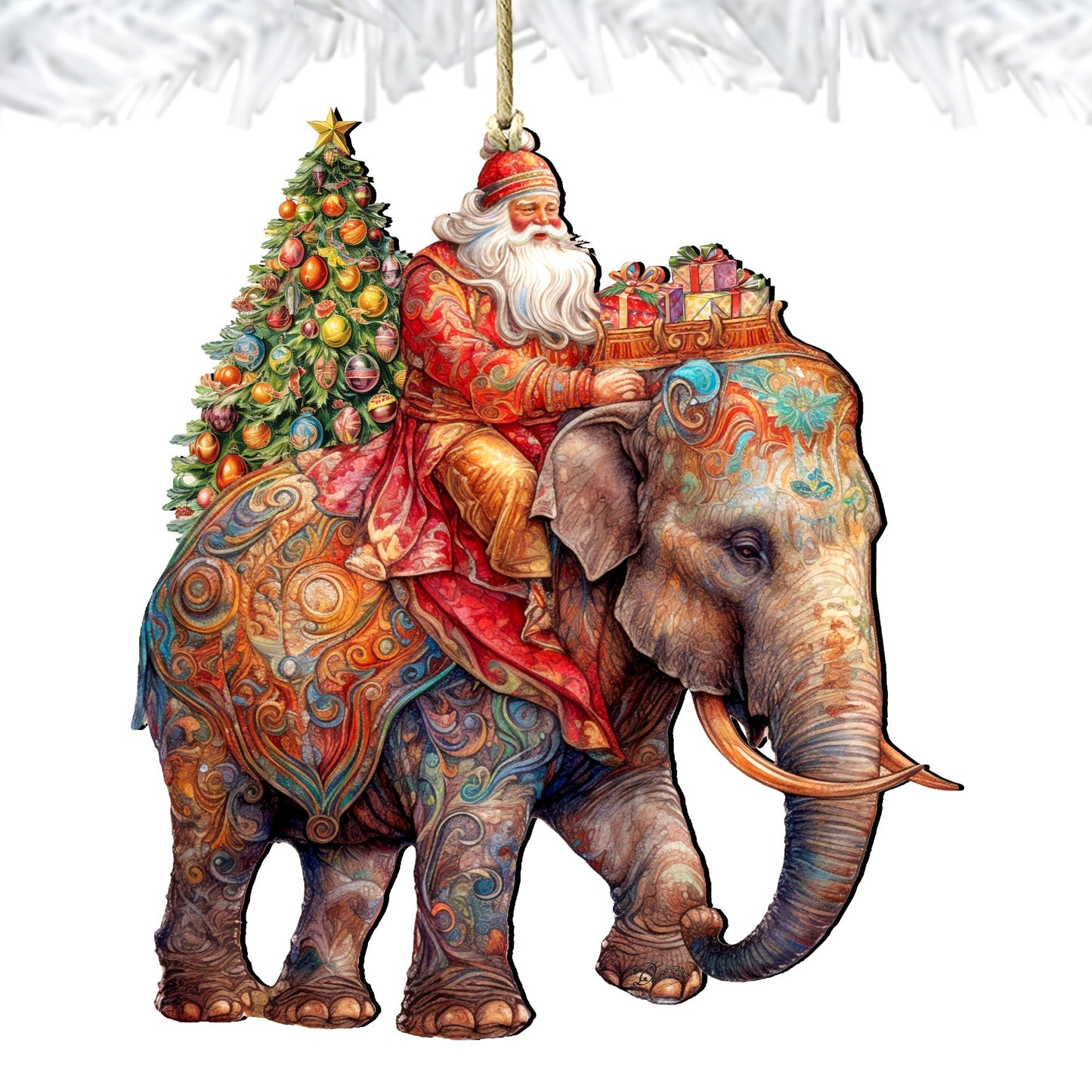 Santa on Elephant Wooden Ornaments by G. Debrekht Christmas Santa Snowman Decor - 8611043-2