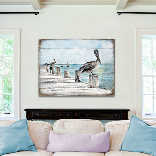 Pelican Wood Wooden Coastal Wall Art by Nature Wonders - Coastal Sea-Life Decor - 95252B