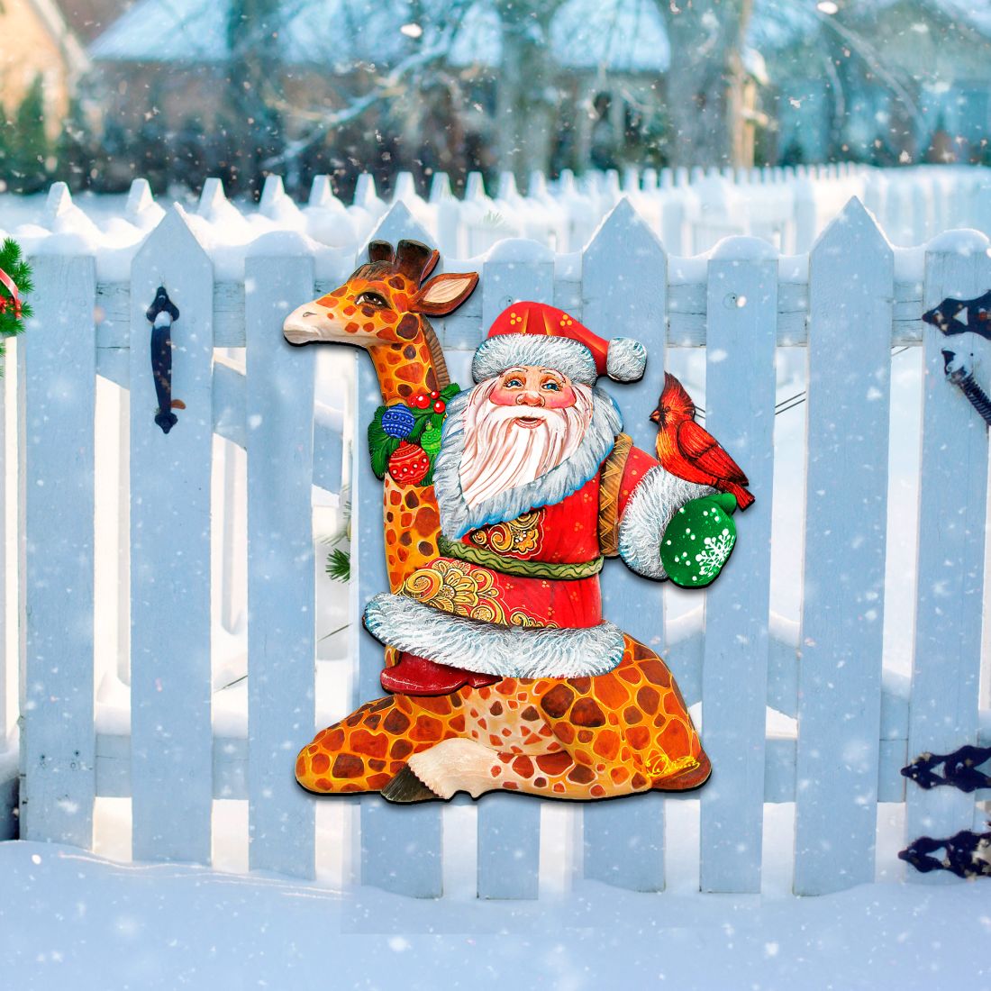 Santa On Giraffe Christmas Door Decor by G. DeBrekht - Christmas Santa Snowman Decor - 8111360H