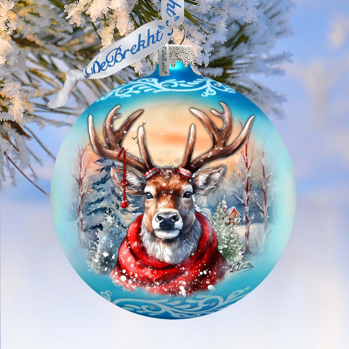 Christmas Mood Wreath Glass Ornament by G. Debrekht - Wildlife Holiday Decor - 759-048