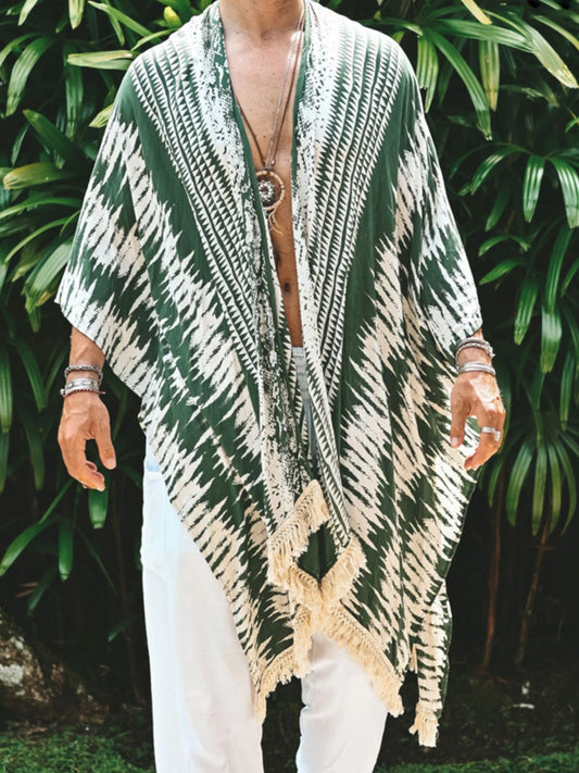 Men's Full Size Fringe Open Front Cover-Up Plus Size