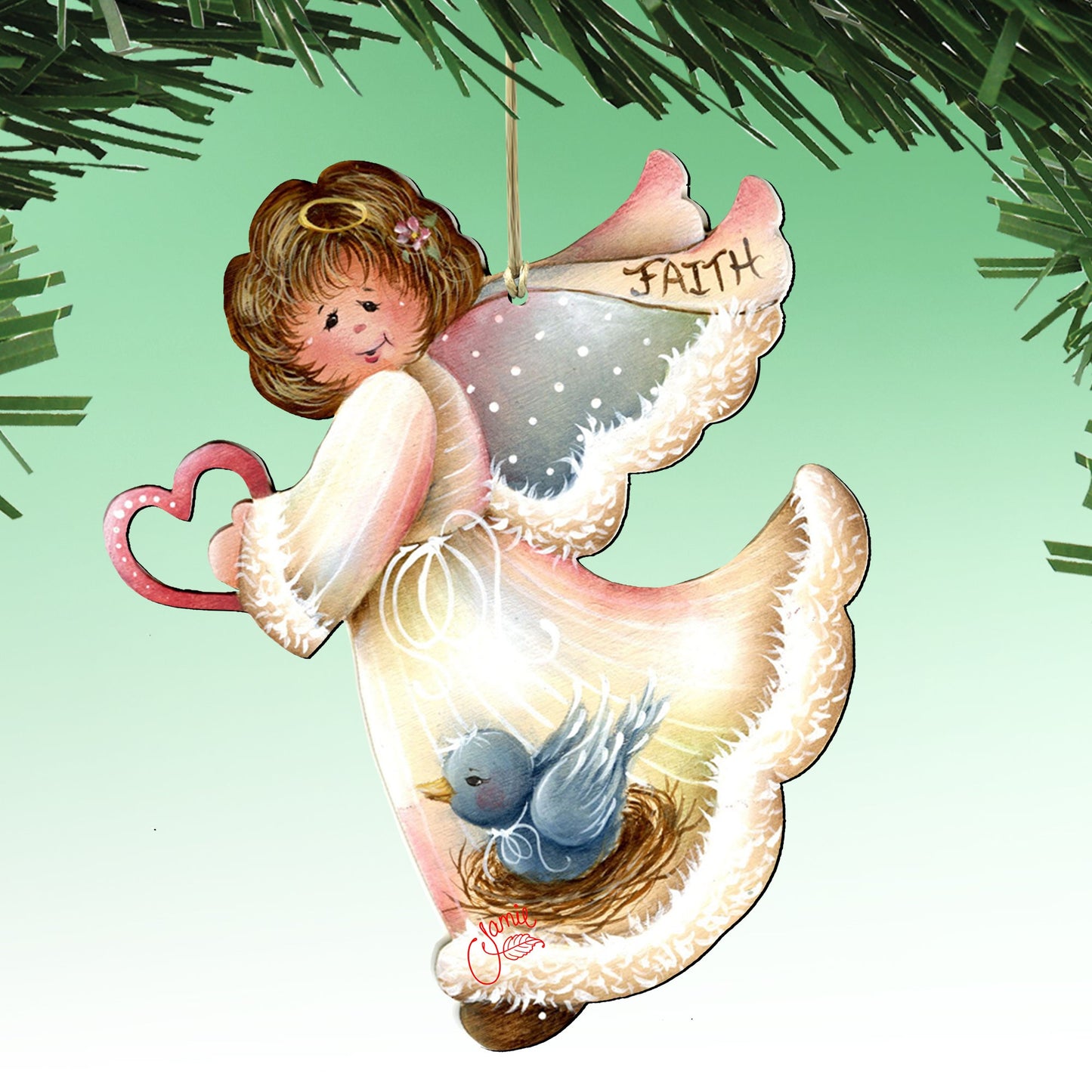 Loving Angels Wooden Ornaments Set of 6 by Jamie Mills-Price - Nativity Holiday Decor - 8457517-S6-MP