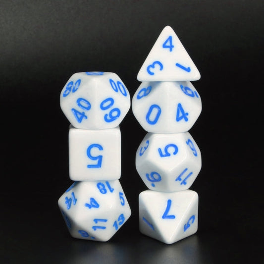 White Opaque with Blue Numbering 7-Dice Set RPG