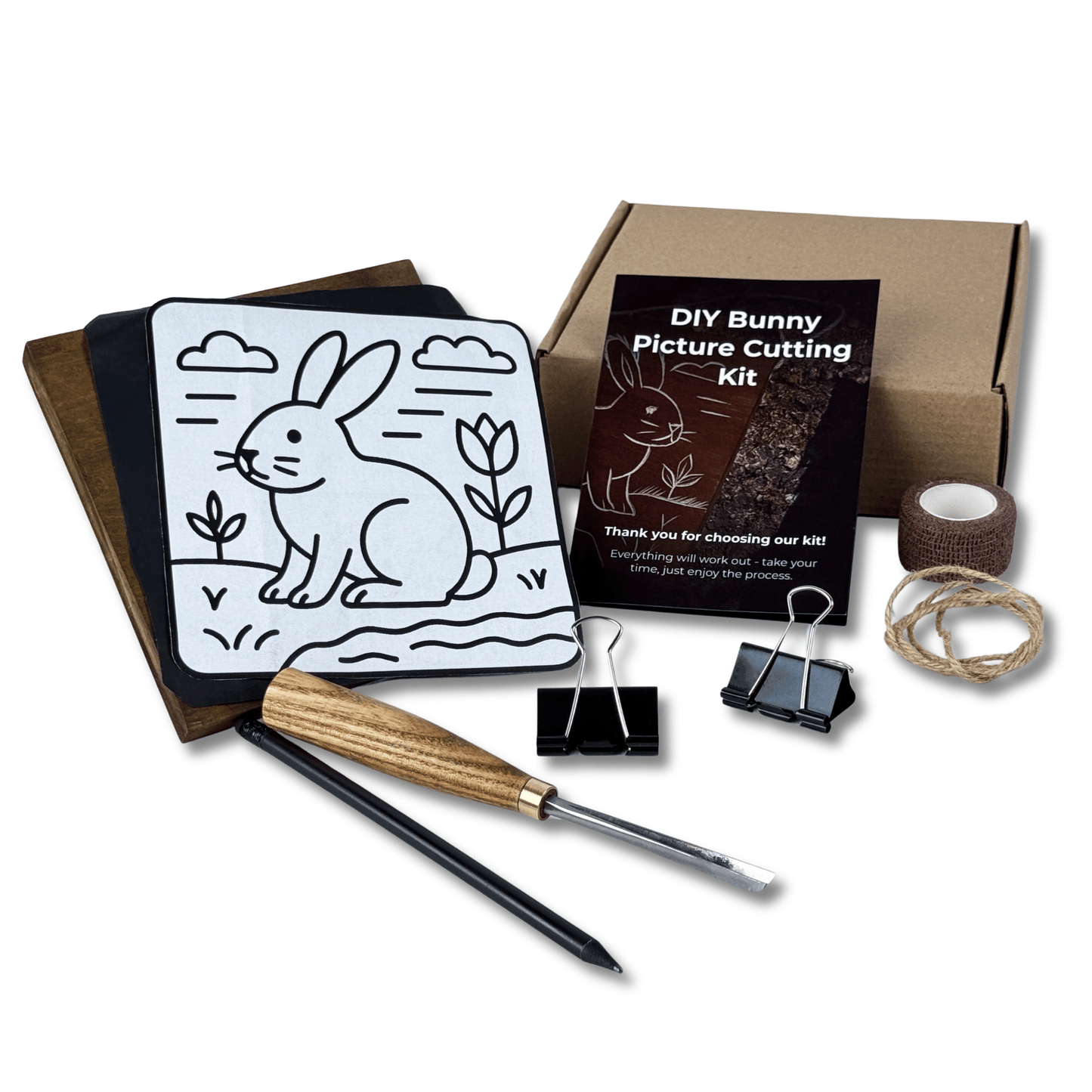 DIY Bunny Carving Kit – Wood Art Set with V-Chisel & Video Guide