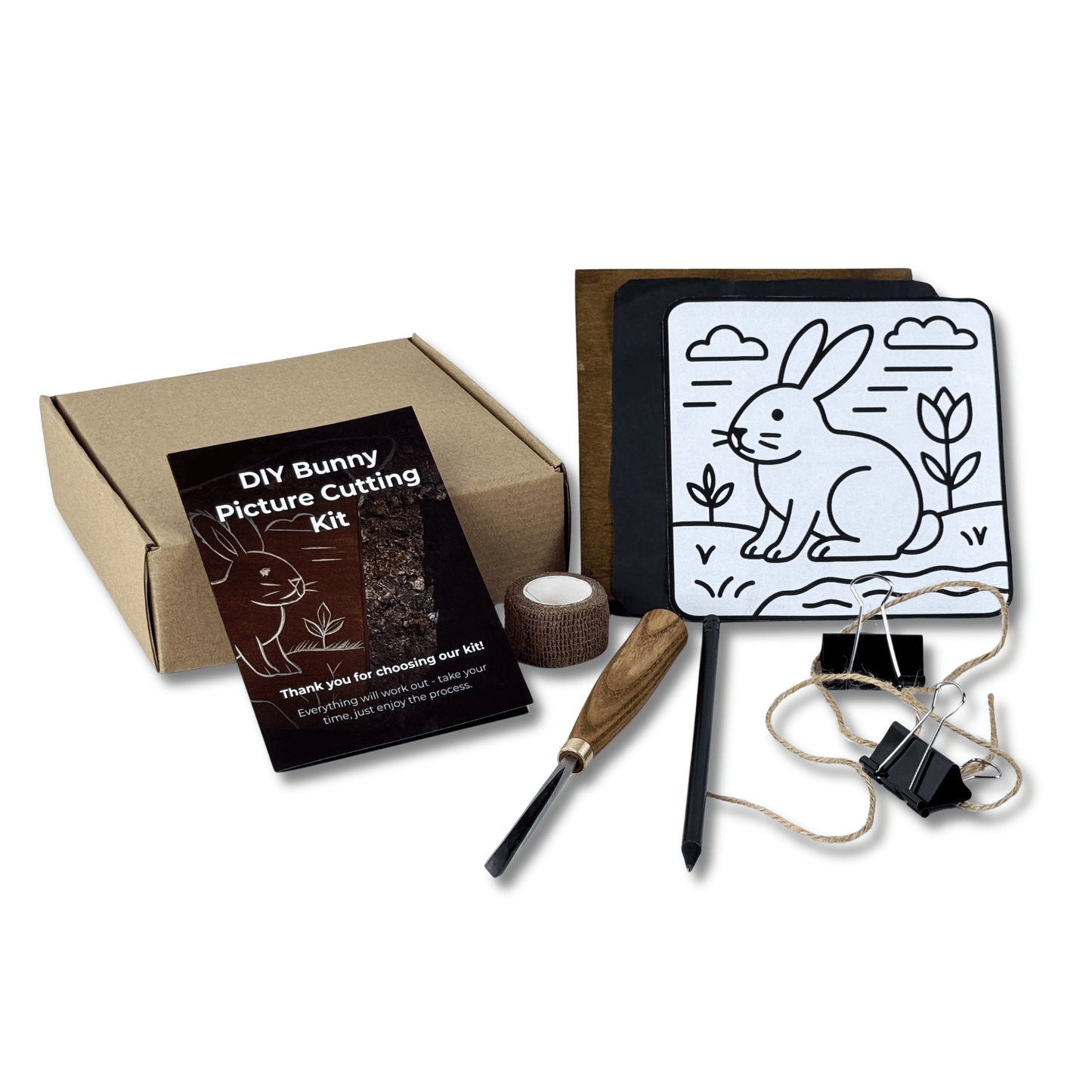 DIY Bunny Carving Kit – Wood Art Set with V-Chisel & Video Guide