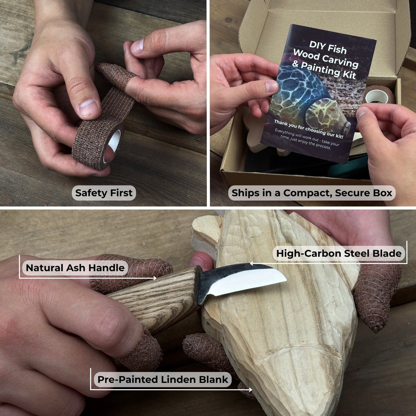 DIY Fish Wood Carving & Painting Kit – Beginner Whittling Set with Video Tutorial